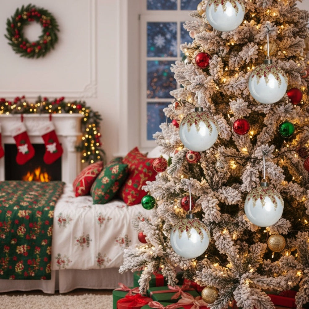 6PCS Set 3.9in Glass Christmas Tree Ball Ornaments Holiday Party Decor Tree Hanging Balls