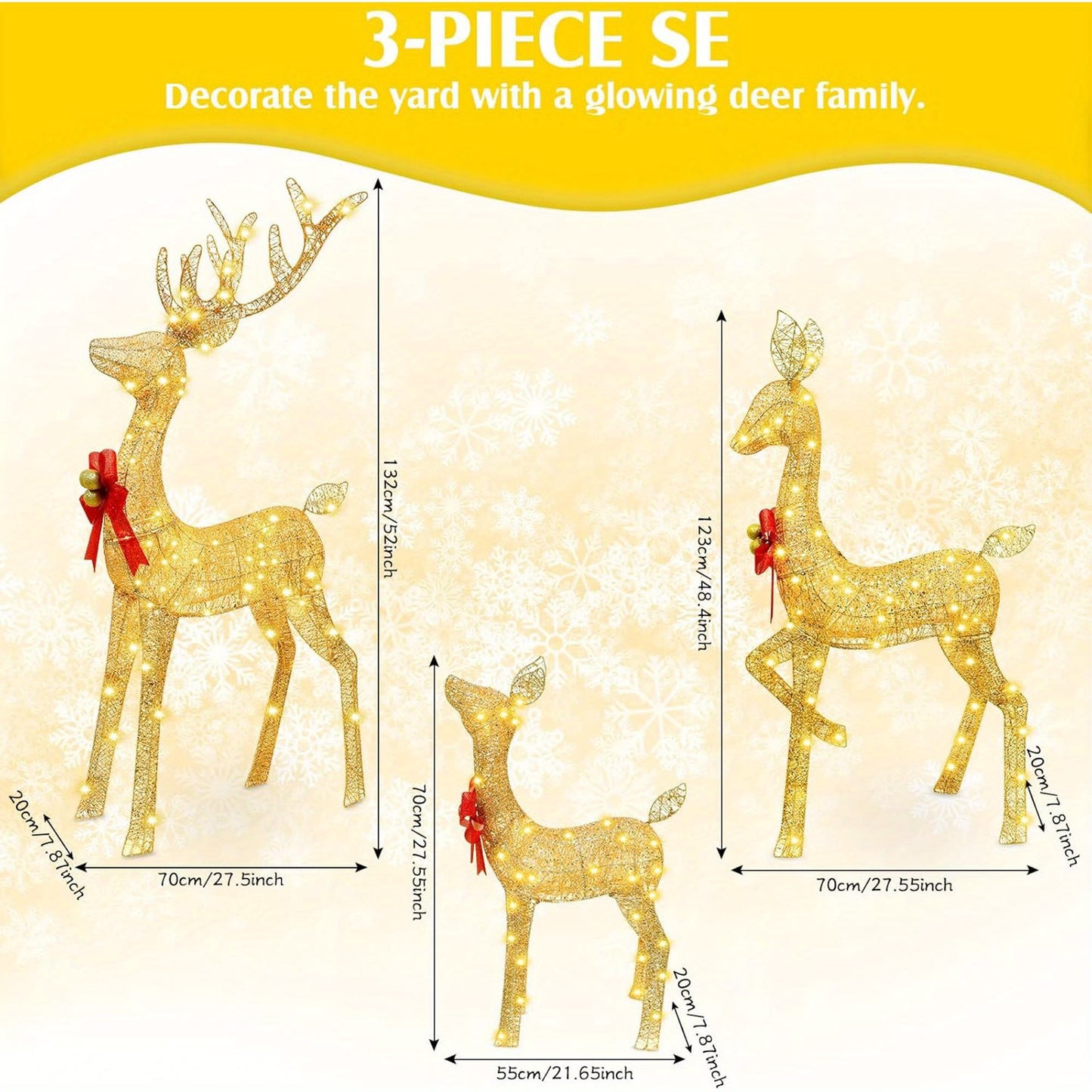 Golden Christmas Reindeer Set - 3-Piece Holiday Decoration