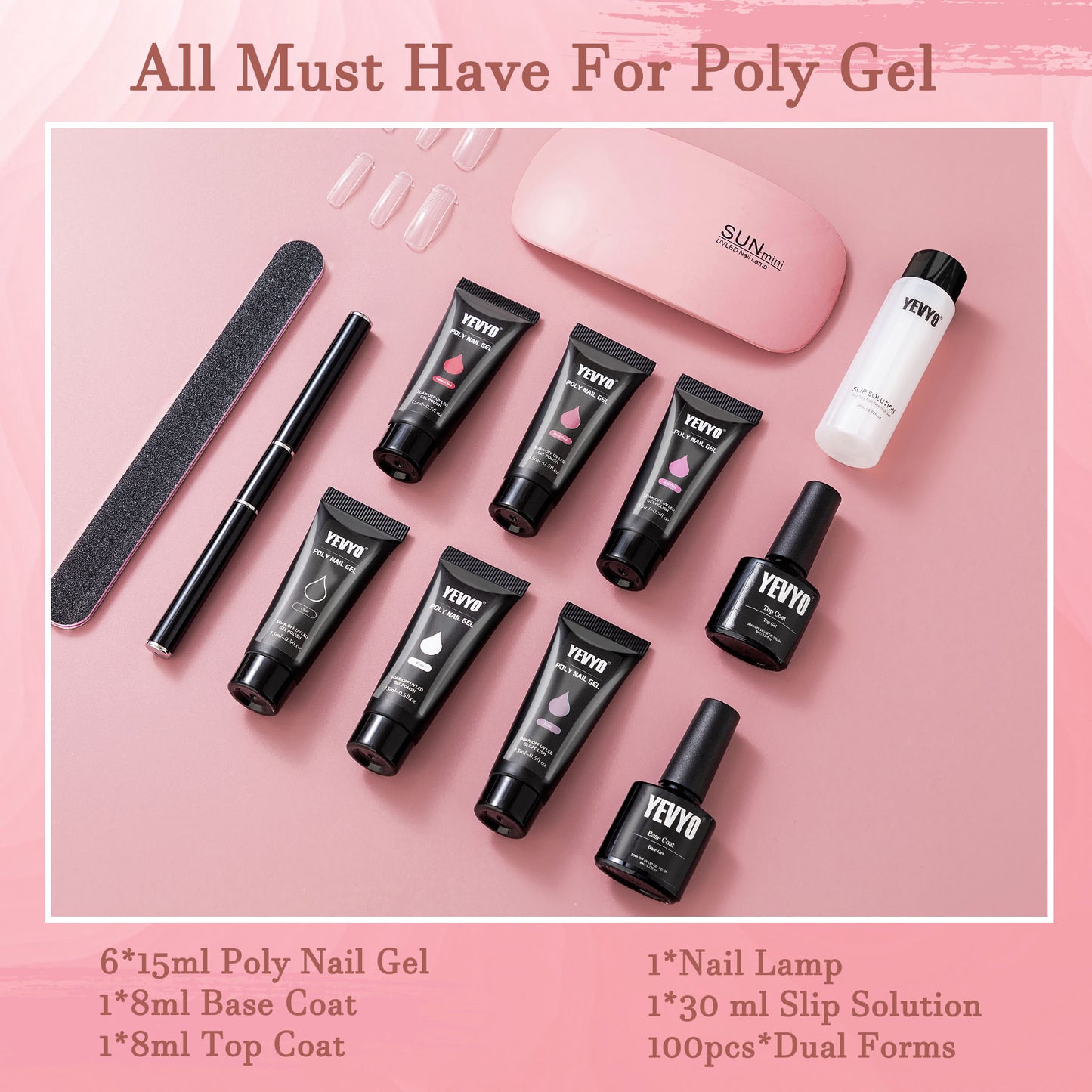 Poly Gel Nail Kit, Poly Nail Gel Kit With UV Lamp For Beginners With Everything, Gel Extension Nail Kit With Slip Solution