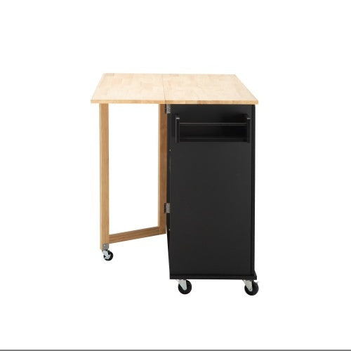 Kitchen Island And Kitchen Trolley, Mobile Kite Island, With Extendable Rubberwood Tabletop, Adjustable Cabinet Shelves
