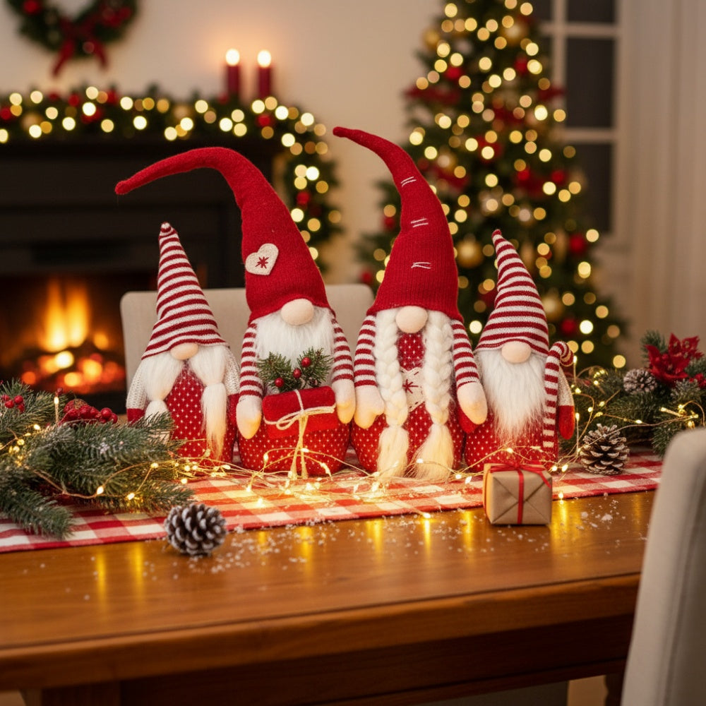 4PCS Set Christmas Gnome 21.3x5.5x25.5in Tall Festive Family Perfect For Holiday Decorations And Seasonal Indoor Outdoor Displays