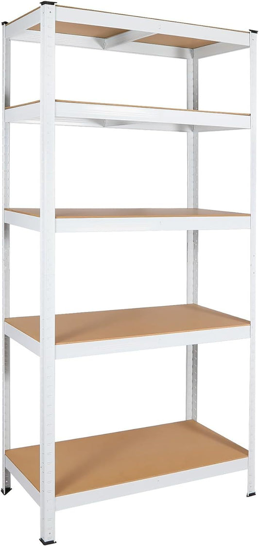 5 Layers Laminated White Metal Shelving Unit Adjustable Garage Storage Utility Rack Heavy Duty Shelf