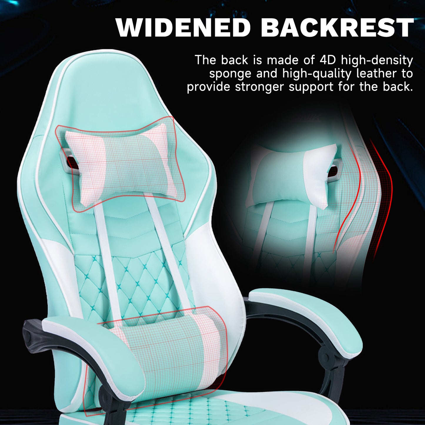 Ergonomic Video Gamer Chairs, Computer Gaming Chairs With Massage Lumbar Support And Footrest,Racing Style Computer Chair Adjustable Headrest For Adults,GREEN