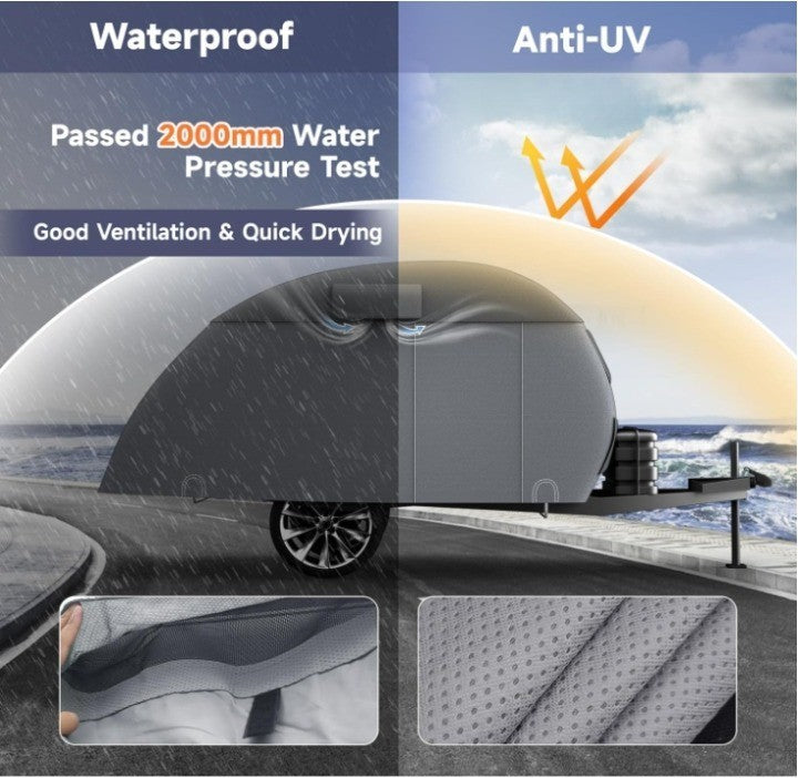 Heavy-Duty Teardrop Trailer Cover, All-Weather Protection With Windproof Straps - Extra Thick, Tear-Resistant, Breathable Fabric For Campers & RVs