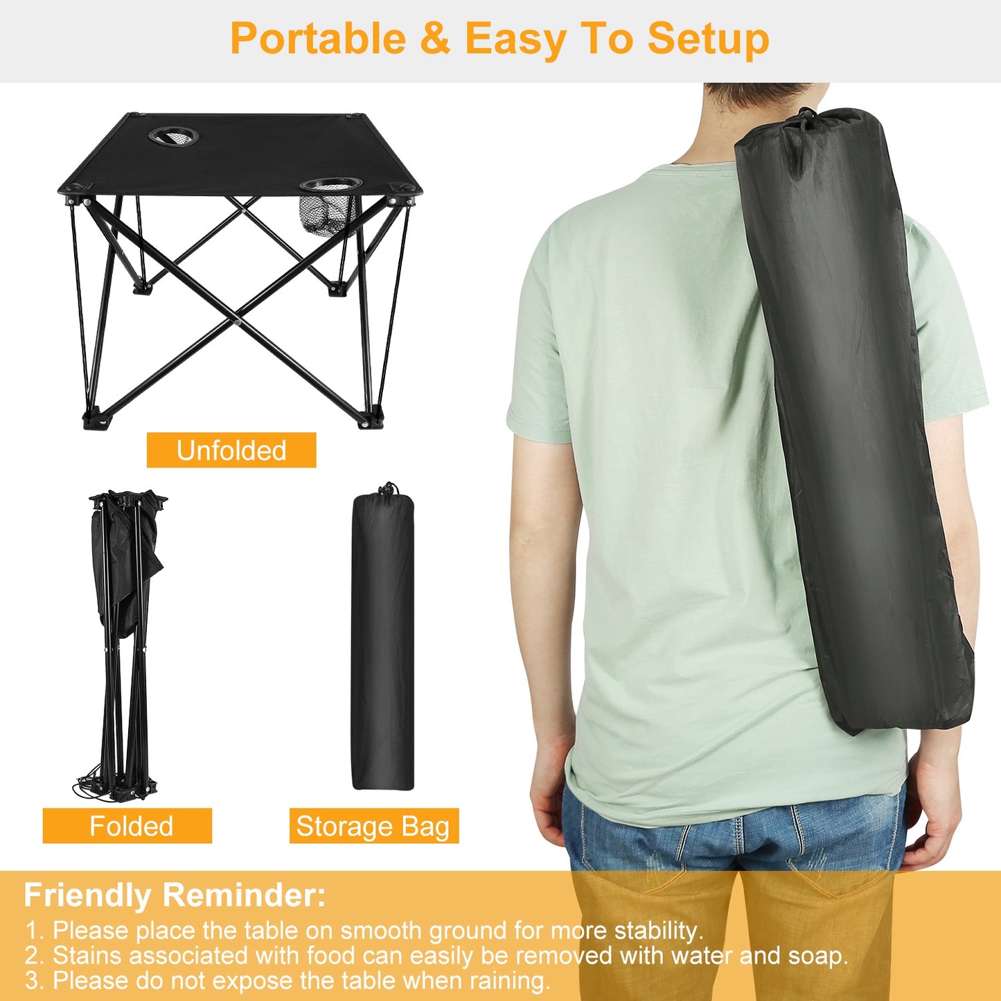 1Pc Foldable Camping Table Portable Picnic Table Lightweight Travel Desk With Cup Holder Carrying Bag
