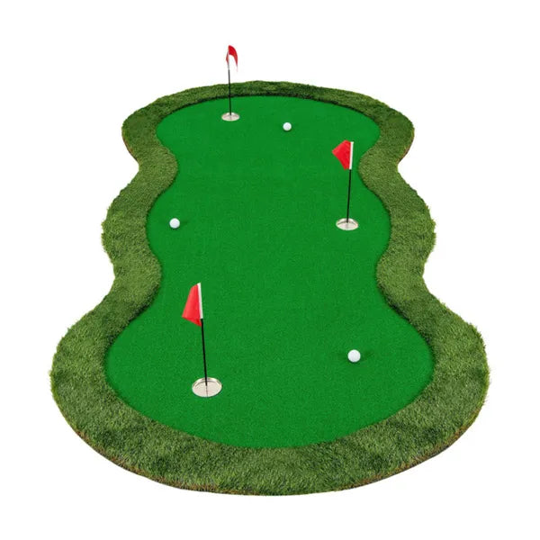 10x5ft Golf Putting Mat (Green) - 3 Real-Sized Holes+Flags, High-Density PP+PE Turf, Indoor/Outdoor Use