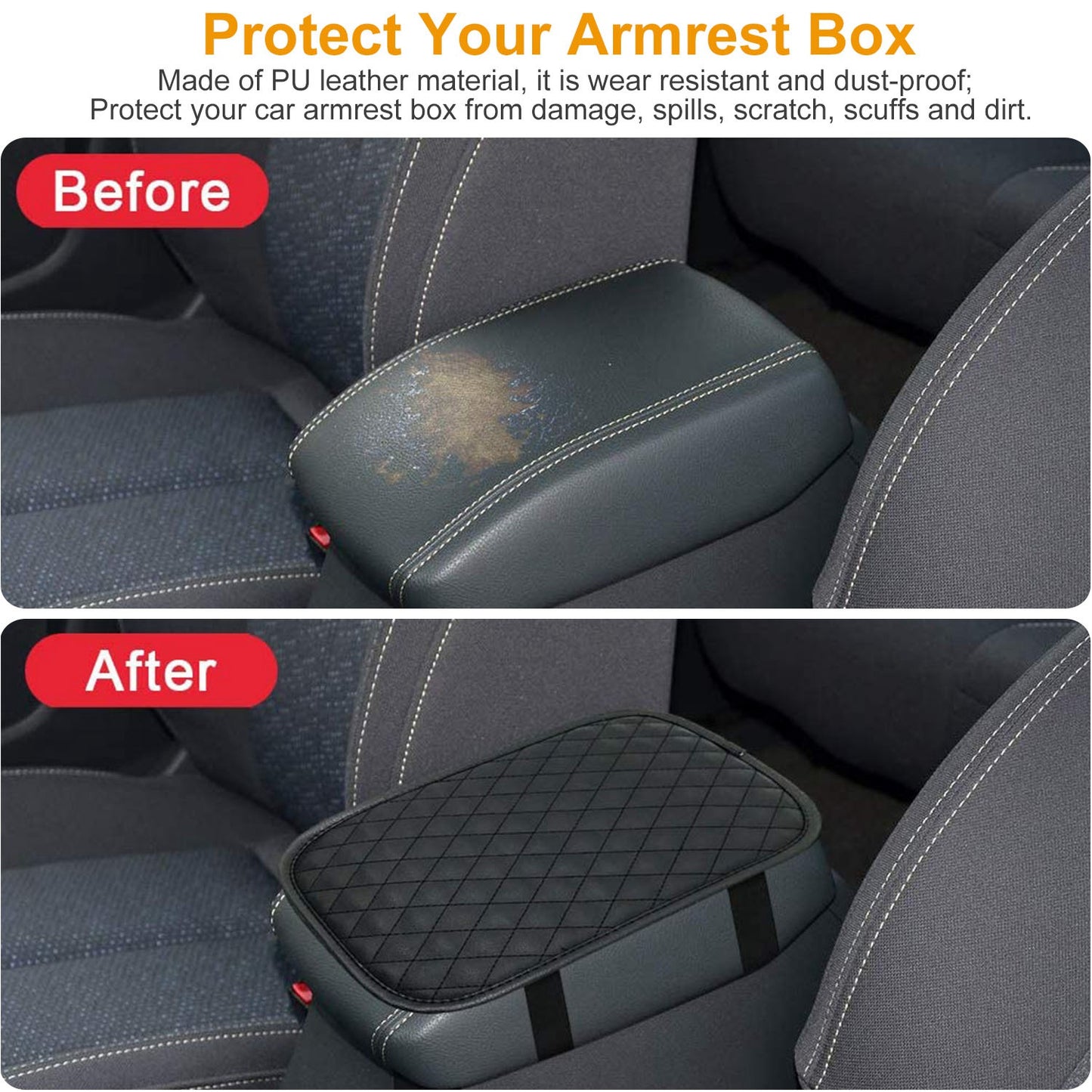 1Pc Car Armrest Pad Cover PU Leather Auto Center Console Seat Box Cover Protector Car Accessories Armrest Cushion Pad Fit For Vehicle SUV Truck Car