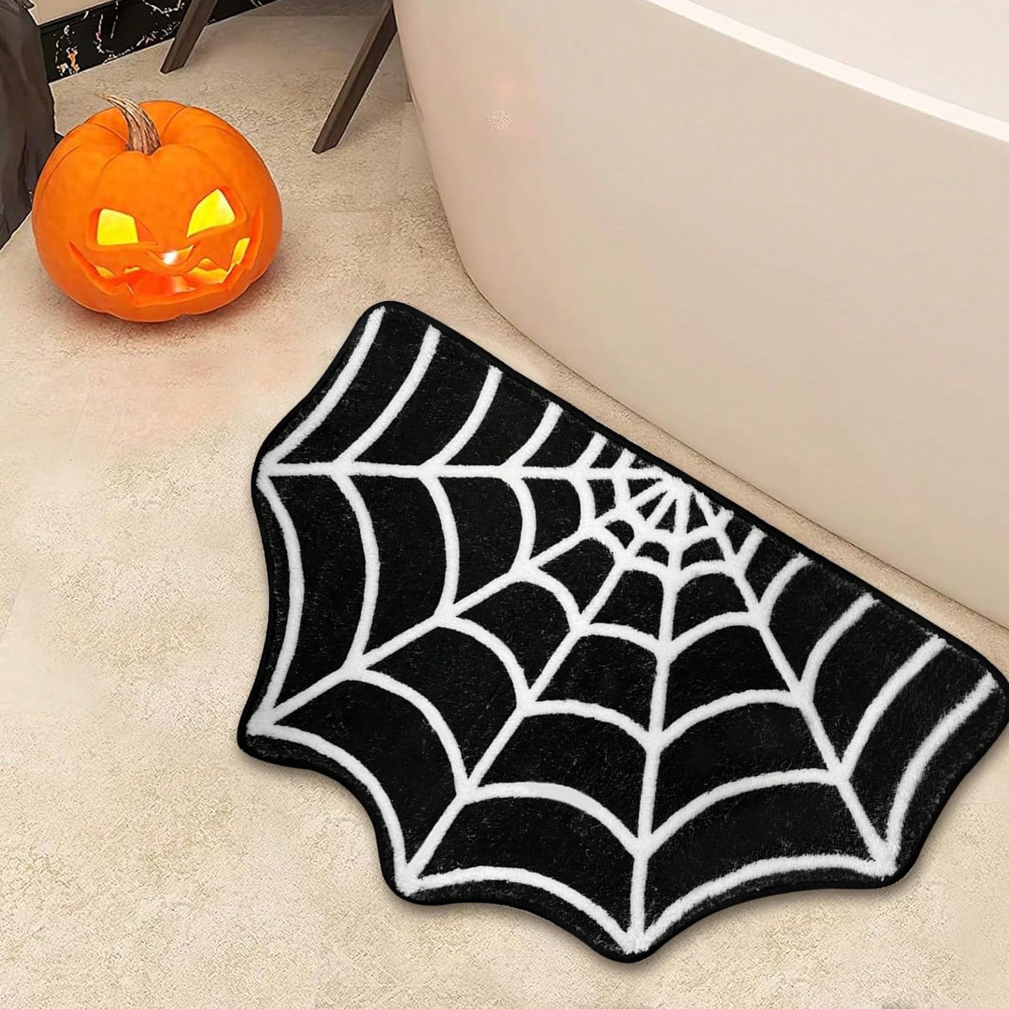 Halloween Carpet 23.6x15.7 Inches Gothic Carpet Spider Web Indoor Rug Halloween Bathroom Mat Non-Slip Carpet Spider Web Bath Mat Suitable For Front Door, Bedroom, Living Room, Home, Outdoor Entrance