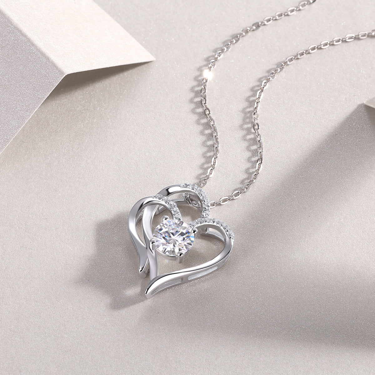 1Heart To Heart Connected Luxury Fashion Diamond Pendant Necklace Set With Mosan Diamond Silver Ornaments Prohibit TikTok sales