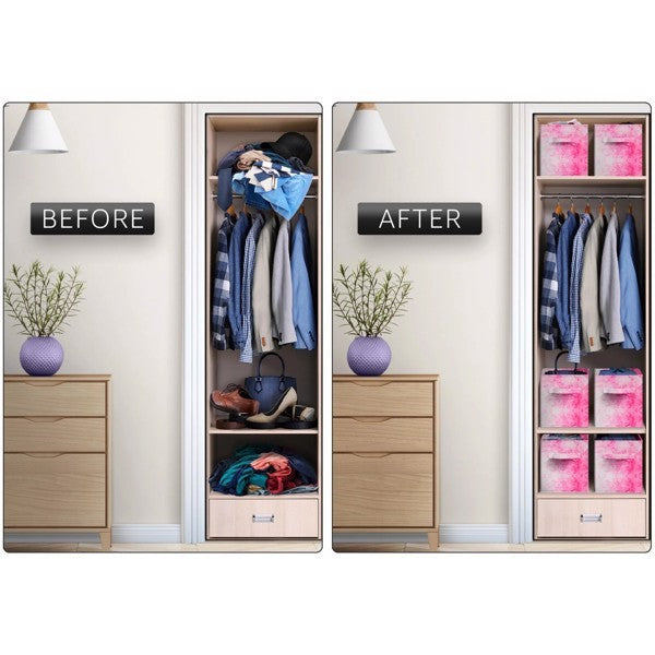 Pink Tote Foldable Storage Box, 6 Packs Of Foldable Storage Box With Handle