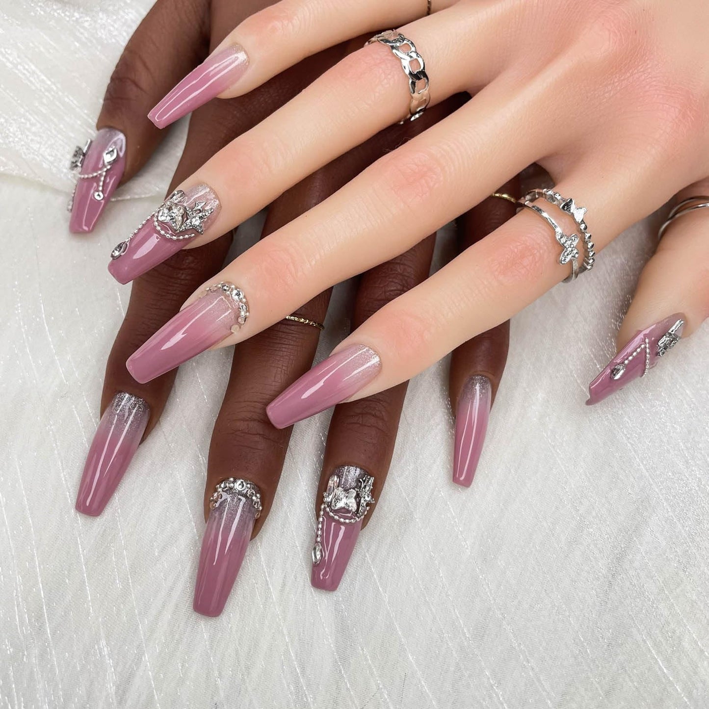 GGDDSHA Handmade Press On Nails, Luxury & Custom FakeNails 3D Handmade Reusable UV Finished False Nails, Hand-Painted Nail,Lavender Luster