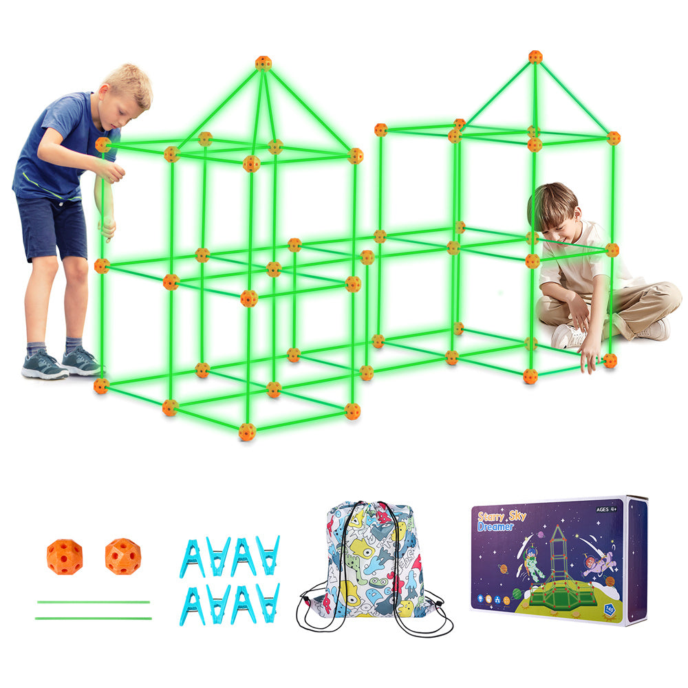 Tent Fort Building Kit For Kid Glow In The Dark STEM Construction Toy 140P