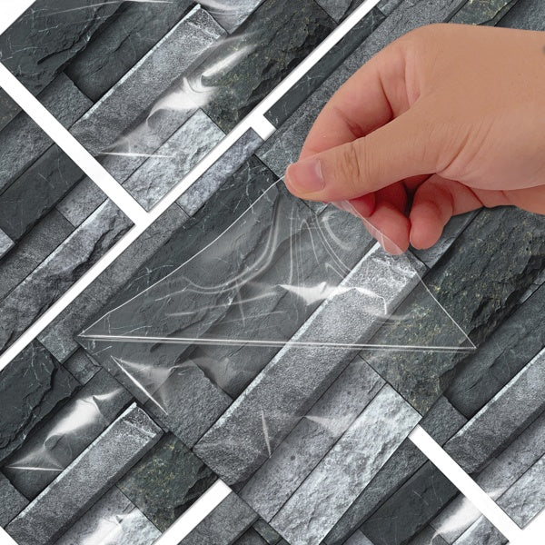 Black Gray Stone Tile Peel And Stick Wallpaper Home Decoration Waterproof Self-Adhesive Wallpaper For Bathroom Kitchen Living Room Splash-proof Removable No Glue Required Easy To Install