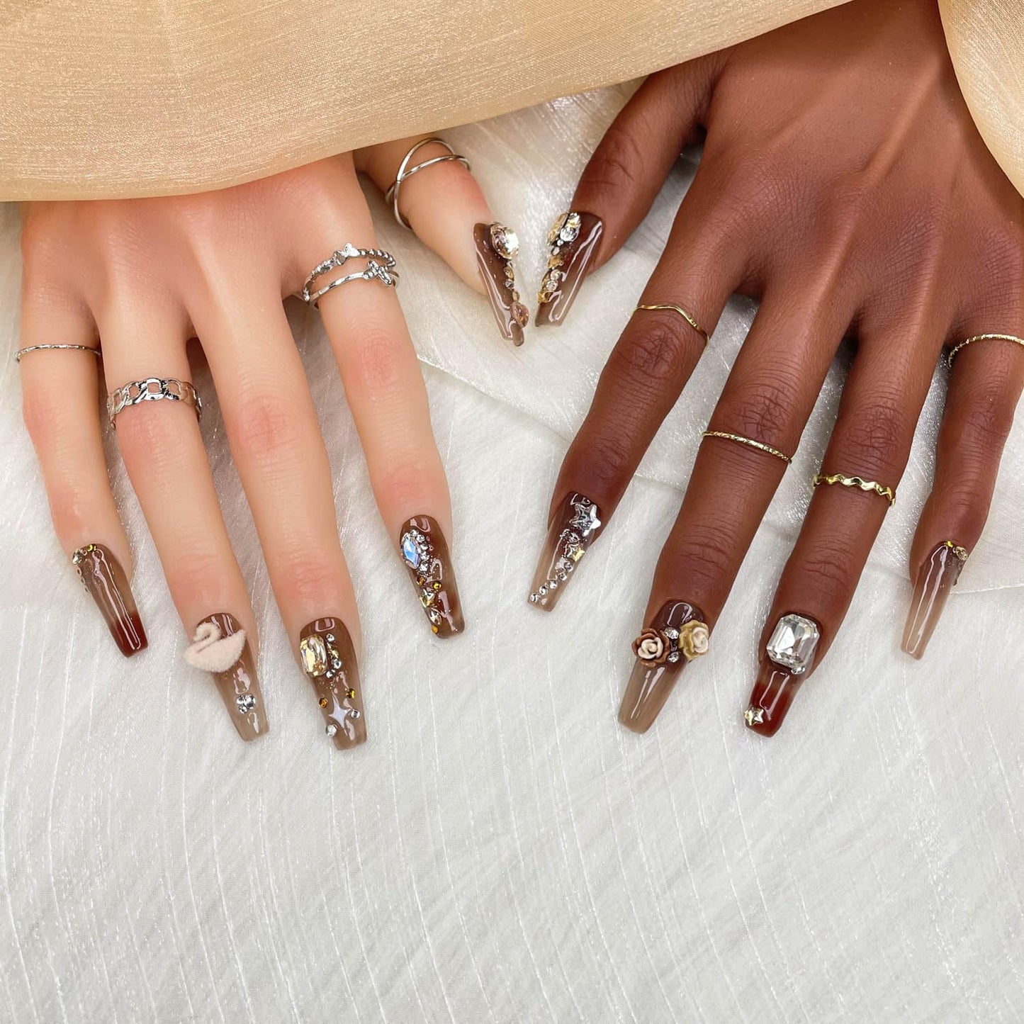 GGDDSHA Press On Nails Short, No Fade Out Fake NailsSeamless Fit Soft Gel Glue On Nails Charms For WomenHandmade Nail Art Manicure Gradient,Hazel Serenade