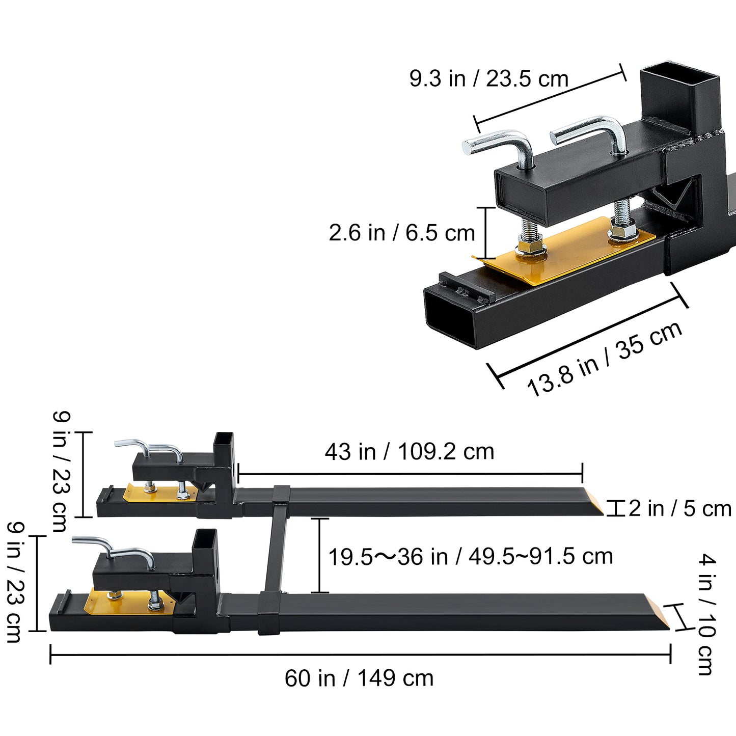 Pallet Forks, 4000 Lbs Clamp On Pallet Forks, 60inch Total Length Heavy Duty Pallet Forks With Adjustable Stabilizer Bar, Tractor Bucket Forks For Tractor Attachments, Skid Steer, Loader Bucket