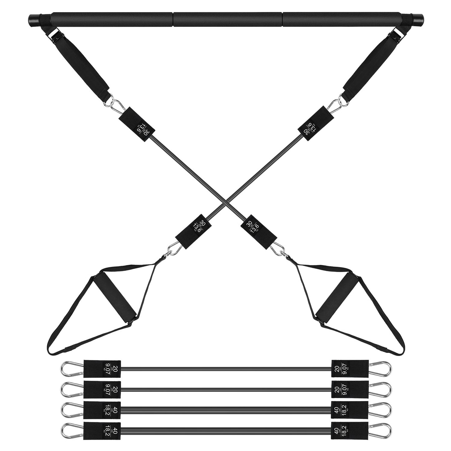 100LBS OR 180LBS Band Options - 1Pc Pilates Bar Kit Multifunctional Pilates Yoga Toning Bar Full Body Exercise Equipment Set For Beginners Intermediates Professionals 4 Elastic Resistance Bands