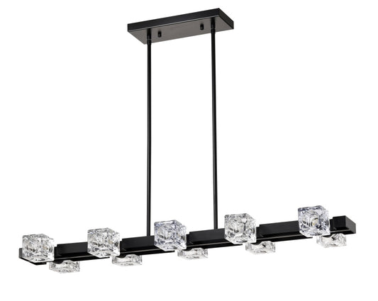 Rectangle Chandelier For Dining Room, 10-Light Black Farmhouse Linear Pendant Light Fixture, Modern Crystal Hanging Lighting Chandelier For Lobby, Kitchen, Bedroom, Living Room, Conference Room, Home