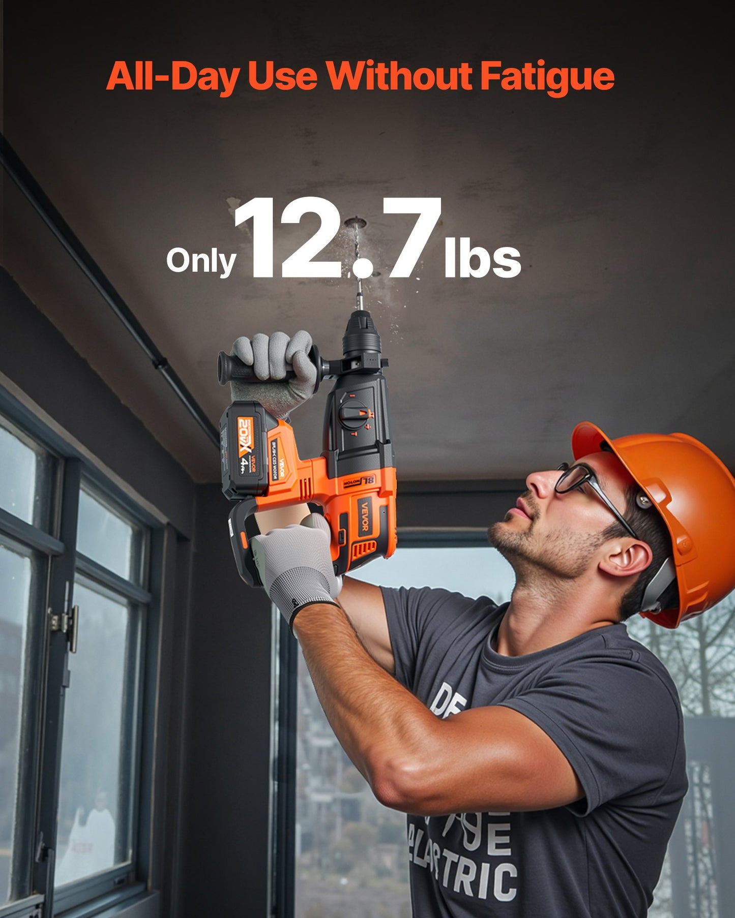 20V SDS-Plus Brushless Cordless Rotary Hammer Drill Kit 1 In 1200RPM 4 Functions