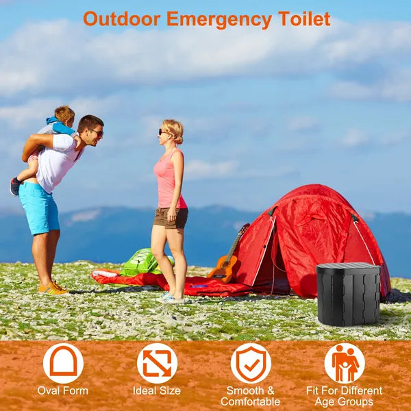 Portable Toilet Foldable Emergency Porta Potty With Lid Carry Bag 1 Roll Garbage Bags For Car Travel Camping Boating Hiking Cleanable Travel Commode