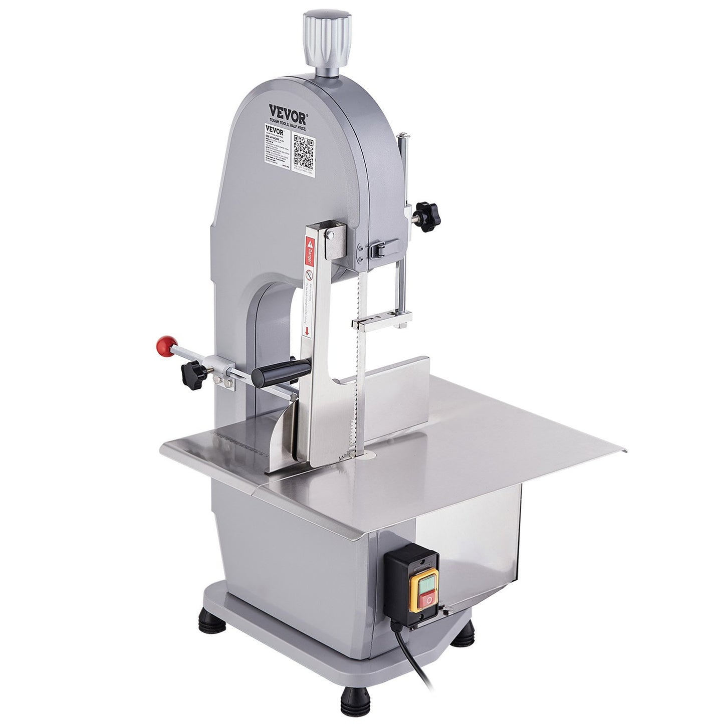Commercial Electric Meat Bandsaw, 1500W Stainless Steel Countertop Bone Sawing Machine, Workbeach , 0.16-7.9 Inch Cutting Thickness, Frozen Meat Cutter With 6 Blades For Rib Pork Beef