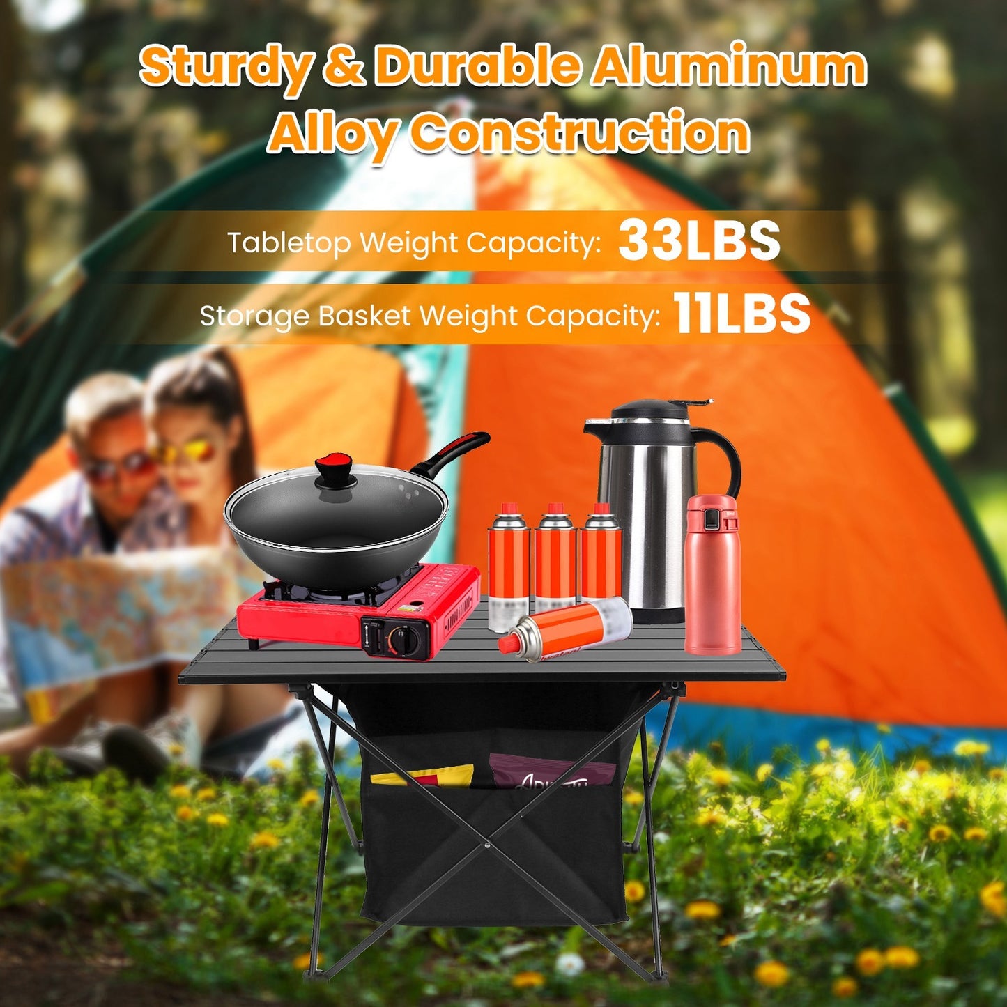 1Pc Foldable Camping Table With Storage Basket Rustproof Portable Aluminum Alloy Roll-Up Camping Table With Carrying Bag For Camping Hiking BBQ Picnic Fishing Fedex Shipping