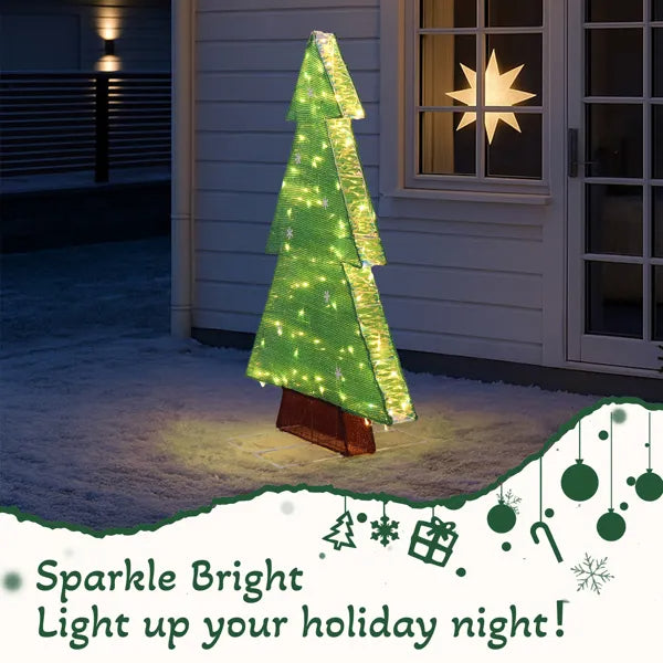4FT Lighted Christmas Tree Yard Decorations, Pre-lit Holiday Decor With 110 Warm White LED Lights For Xmas Outdoor Indoor Decor Lighted Holiday Displays
