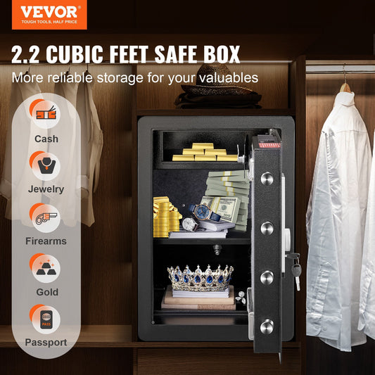 VEVOR Safe 2.2 Cubic Feet Home Safe Steel For Cash Gold 15.75x13x23.6 Inch