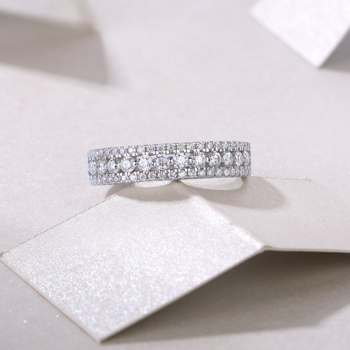1Luxury Fashion Multi-row Diamond Ring With Moissanite Silver Ring Prohibit TikTok sales
