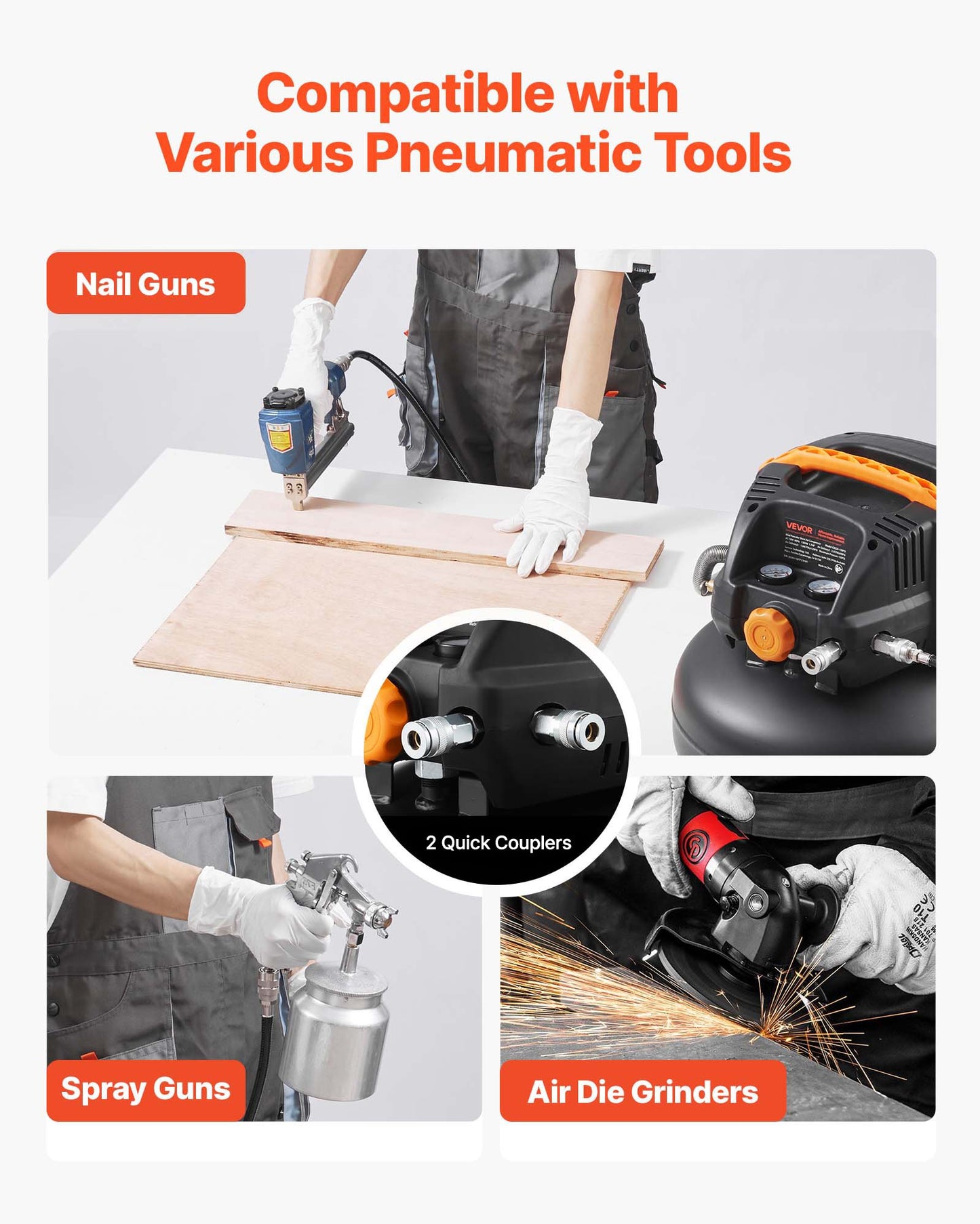 6 Gallon Air Compressor, 1.7HP 2.3CFM@90PSI Portable Pancake Air Compressor & 150PSI Max Pressure, 12-Piece Accessory Kit With 25FT Air Hose For Tire Inflation, Spray Painting, Woodwork Nailing