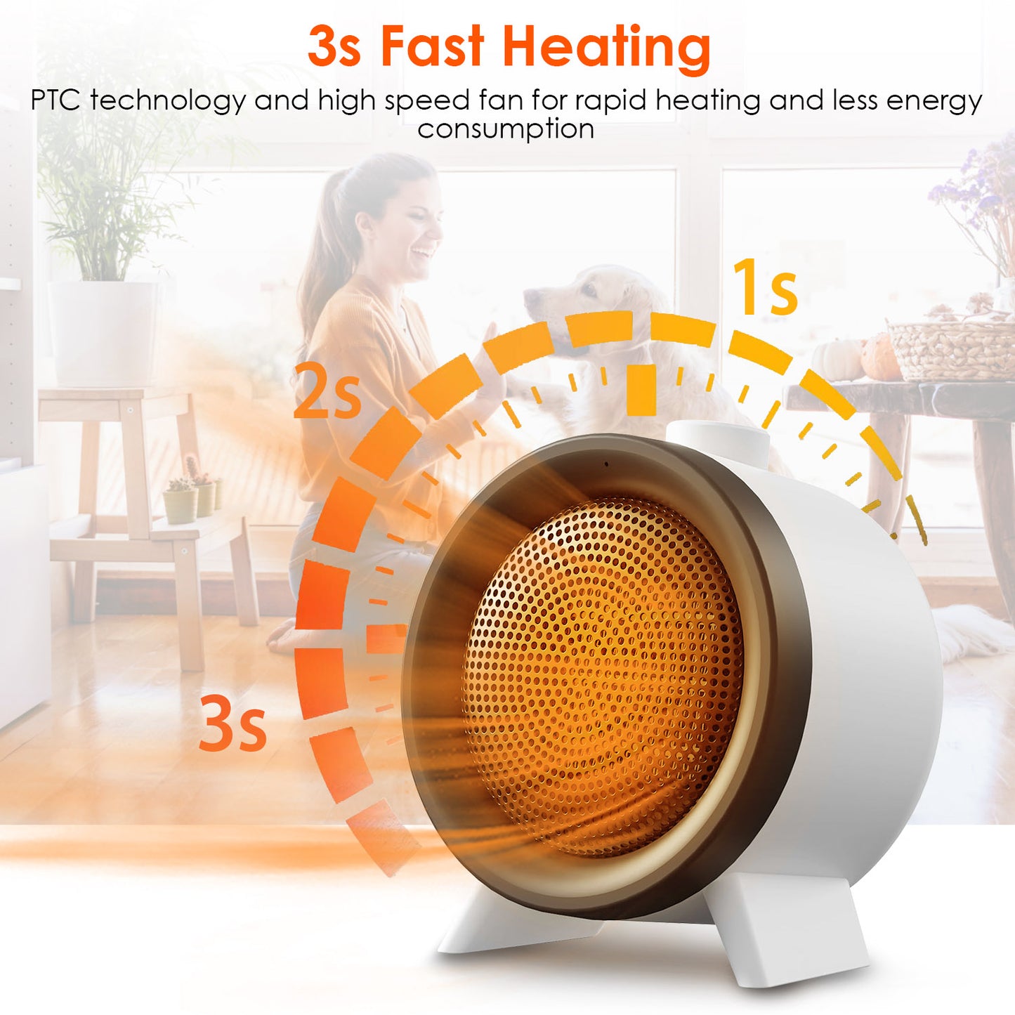 1Pc  Electric Space Heater Ceramic Heater Fan Heating Fan With 3 Modes 3S Fast Heating Tip-over Overheating Protection For Home Office Dormitry