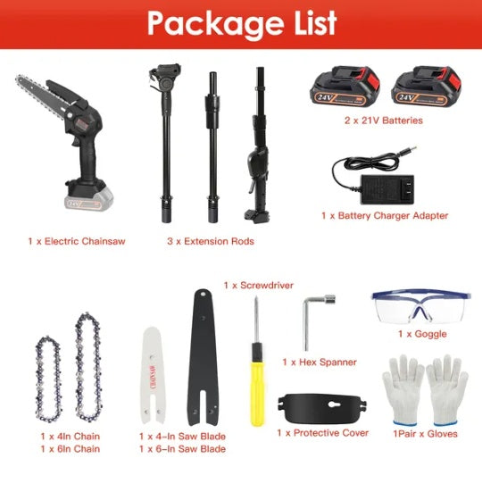 2-in-1 Cordless Pole Saw & Mini Chainsaw Electric Mini Chainsaw Length Adjustable Cordless Chain Saw With 2Pcs 1500mAh Batteries 4in 6in Chains For Tree Trimming