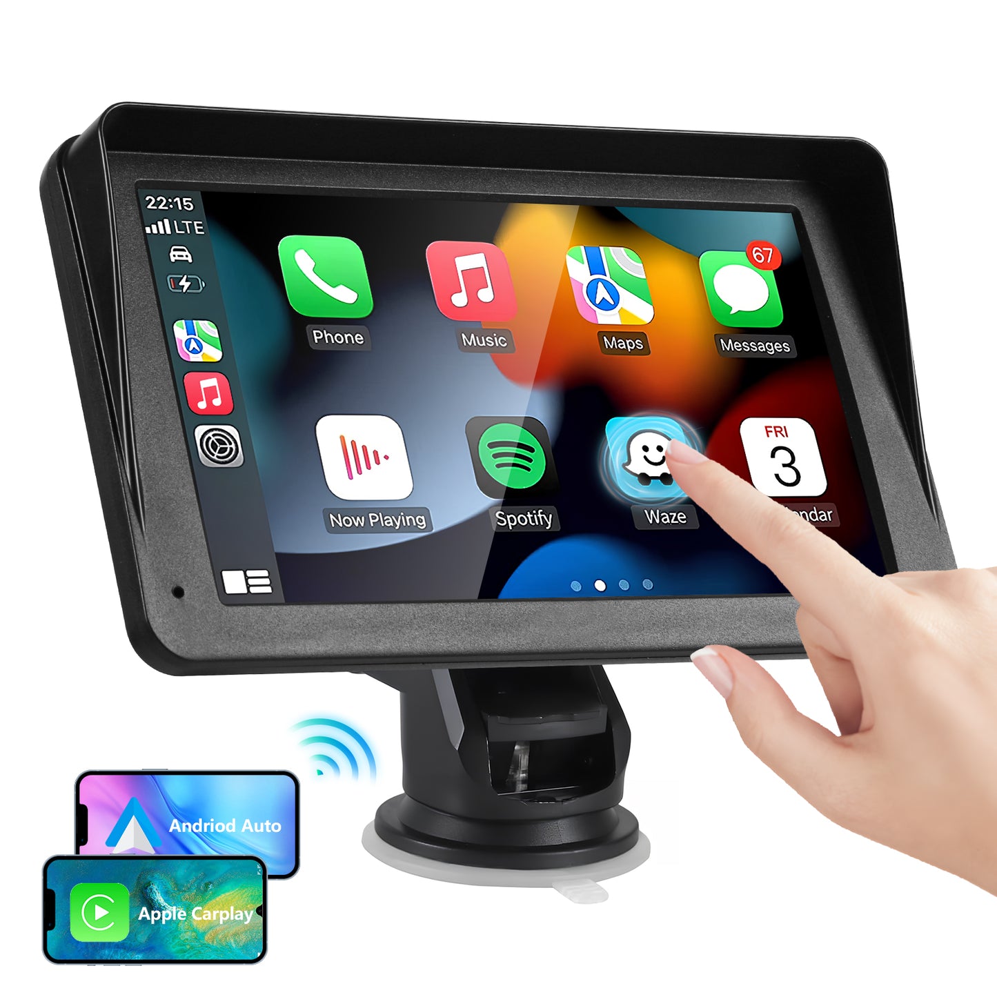 Portable Car Stereo Wireless CarPlay & Android Auto, Car Radio 7inches Touchscreen, Bluetooth5.0, Mirror Link, Maps Navigation, Voice Control, AUX Cable Vehicles