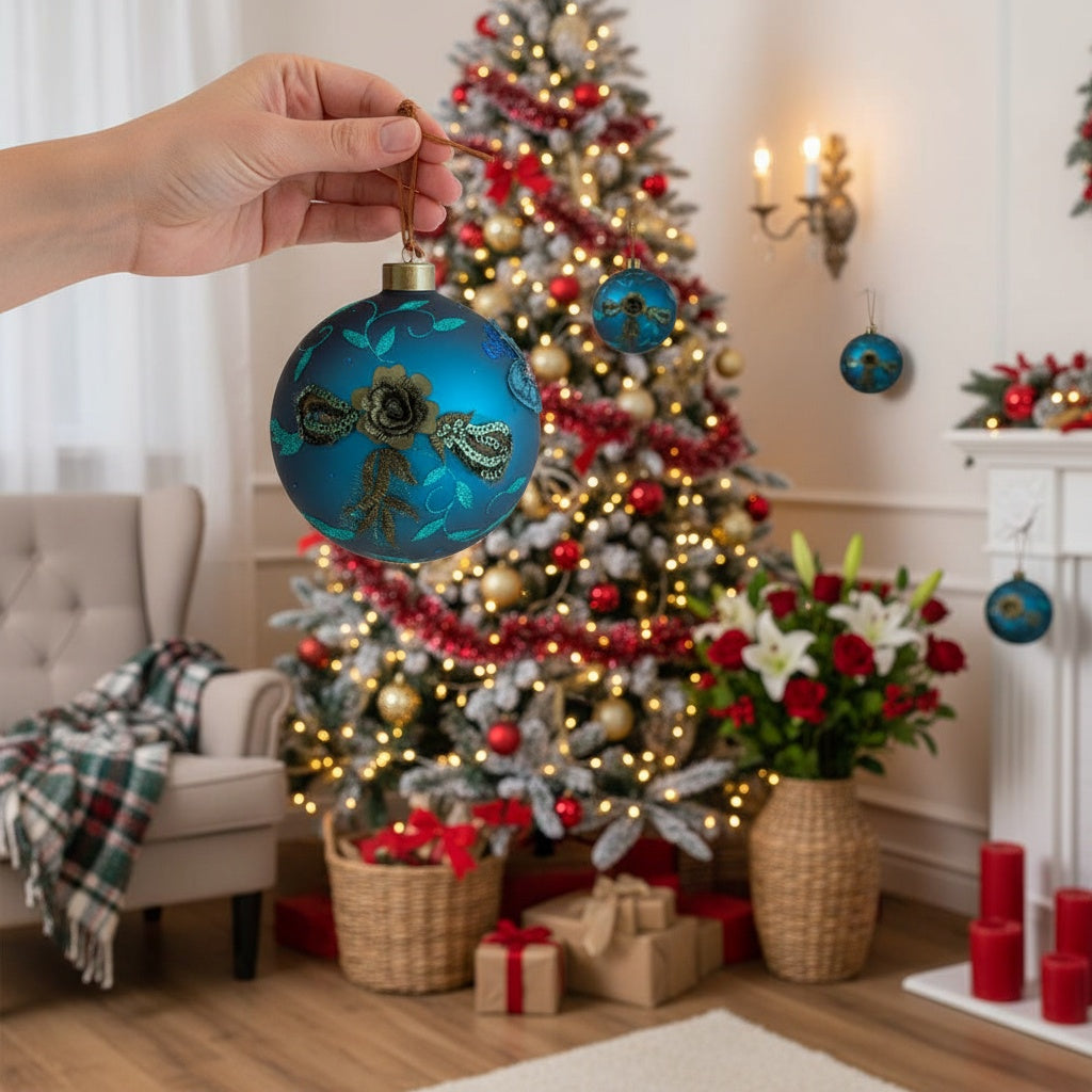 4PCS Set 4.7in Christmas Glass Ball Ornaments Shiny Hanging Tree Decor Home Holiday Party Supplies