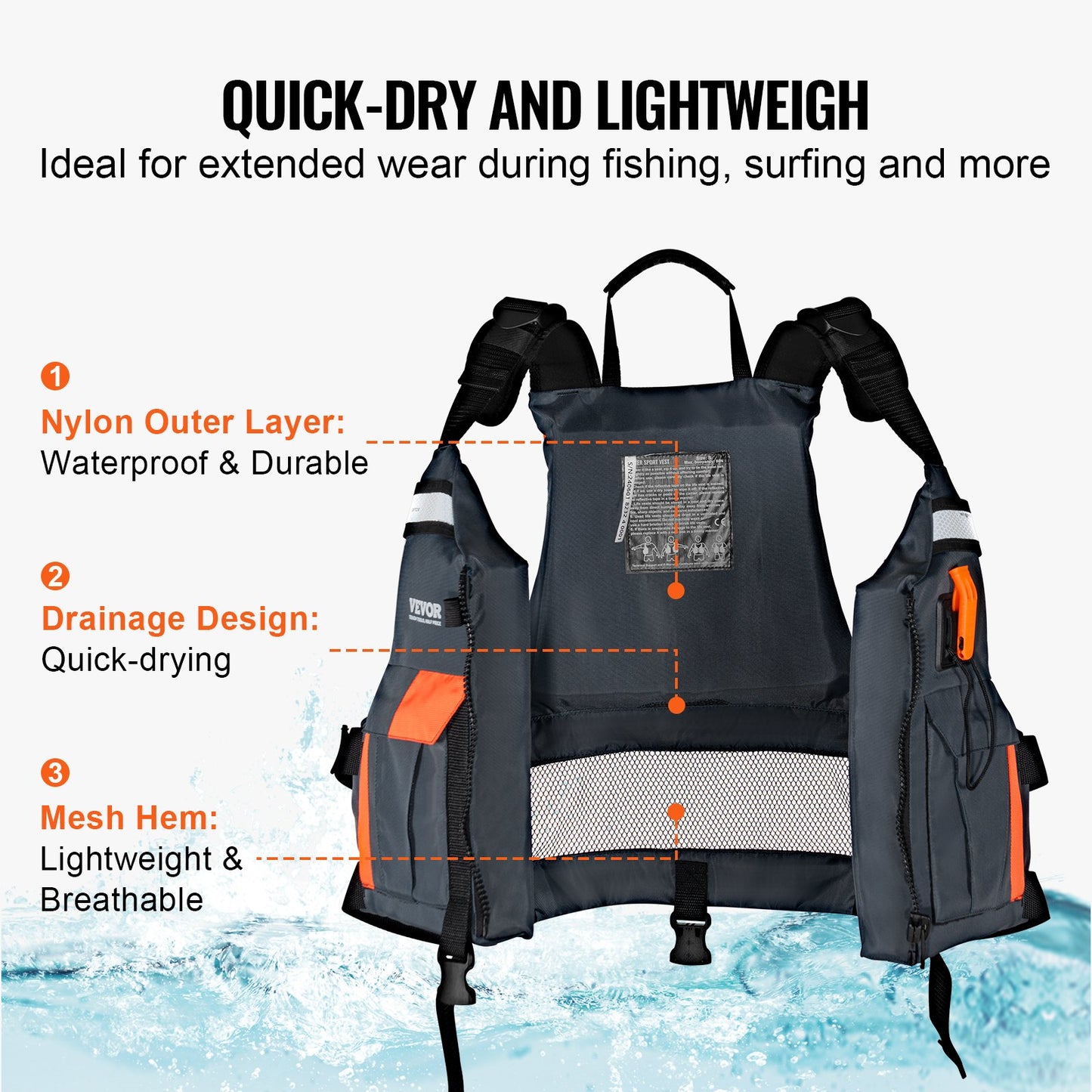 Watersports Life Vest PFD 80N Buoyancy Life Jacket For Men & Women S