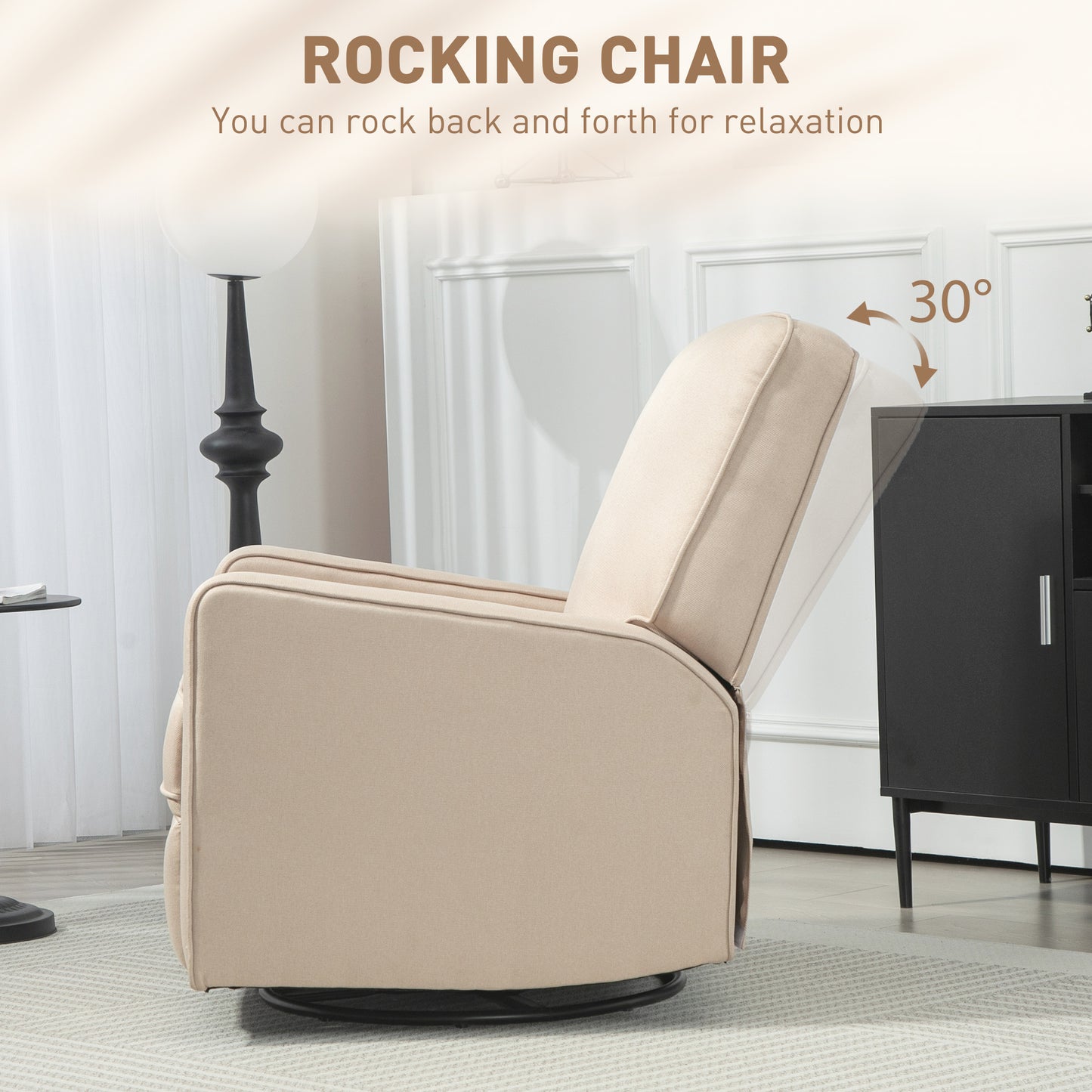 Manual Recliner Chair for Adults with Thick Cushion, Breathable Fabric Glider Rocking Chair for Living Room, Beige