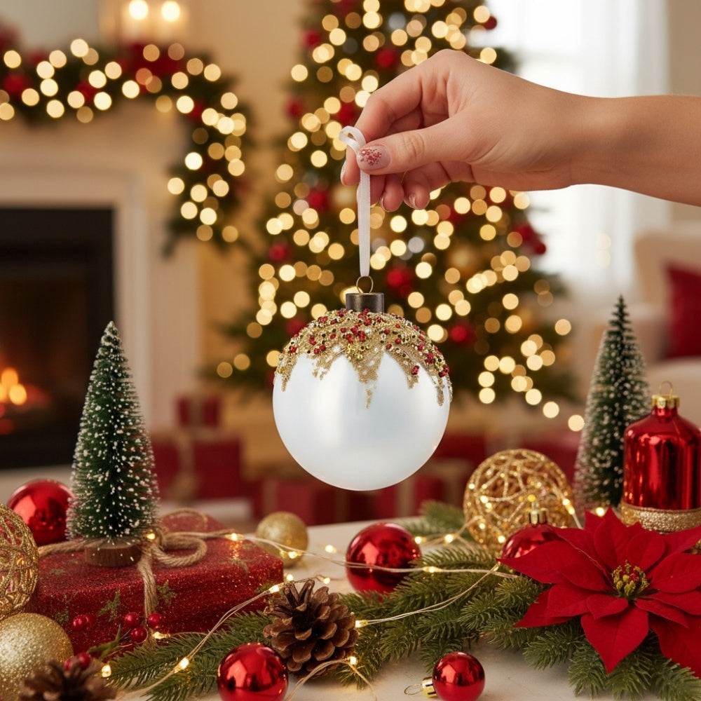 6PCS Set 3.9in Glass Christmas Tree Ball Ornaments Holiday Party Decor Tree Hanging Balls