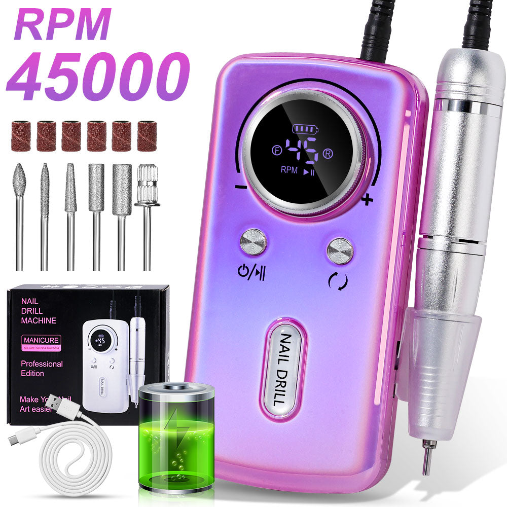 Professional Electric Nail Drill, 45000RPM Cordless Nail File Drill With 6 Drills, LCD Display, Nail File Machine For Removing Acrylic Gel Nails, Nail Salon Equipment, Rechargeable