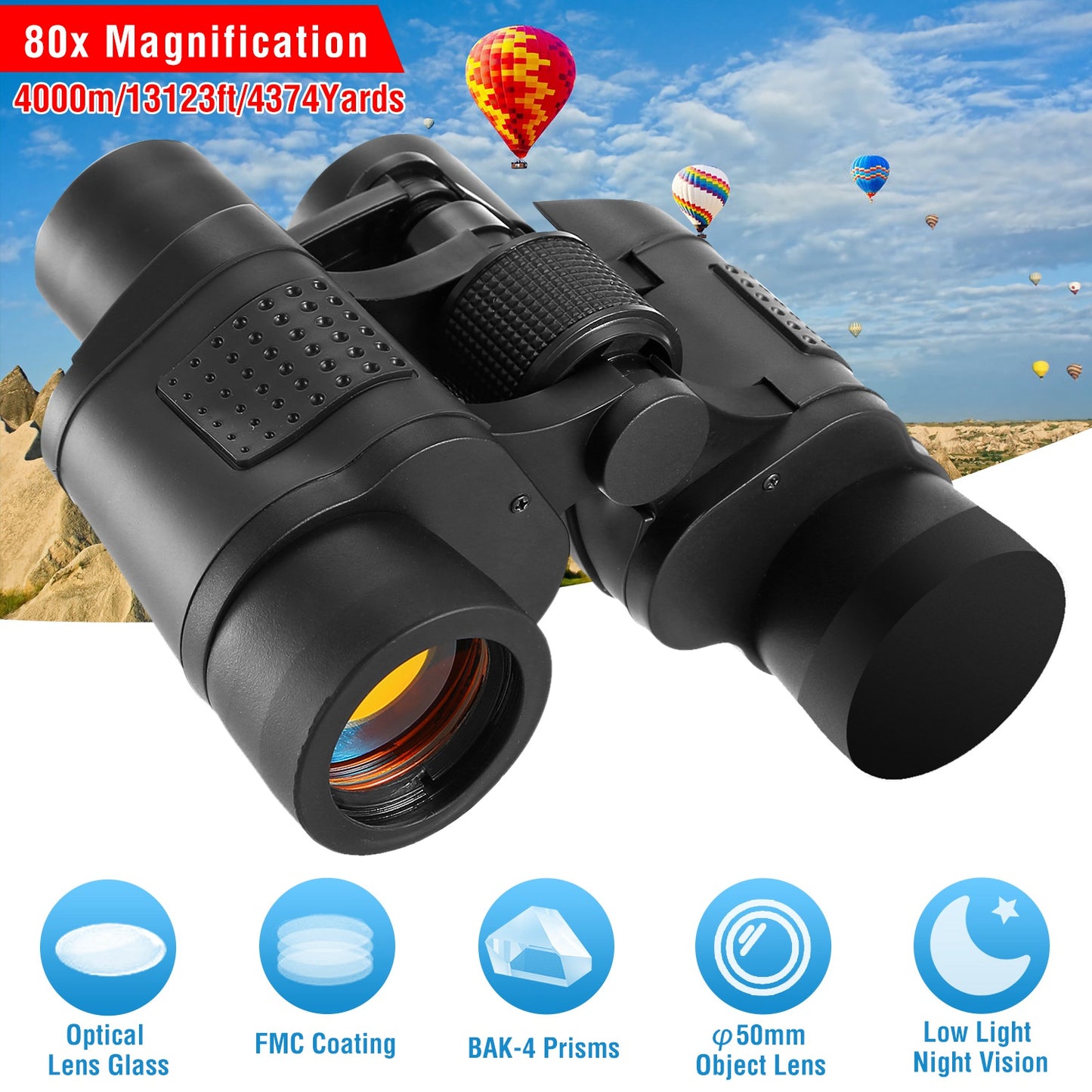 Portable HD Binoculars With FMC Lens Low Light Night Vision Telescope For Bird Watching Hunting Sports Events Concerts Adventure With Shoulder Strap Bag