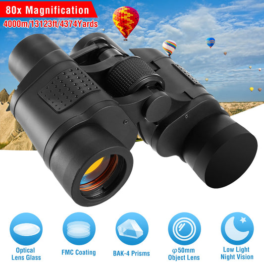 Portable HD Binoculars With FMC Lens Low Light Night Vision Telescope For Bird Watching Hunting Sports Events Concerts Adventure With Shoulder Strap Bag