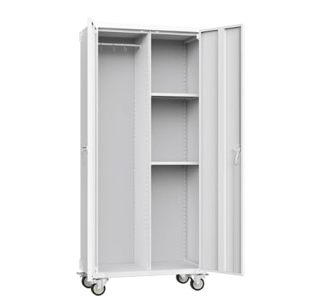 72 H Black Metal Garage Storage Cabinets With Lock Door, Adjustable Shelves And Wheels, Steel Tool Cabinets For Home,Office,Warehouse