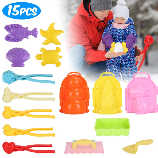 Set Of 15Pcs Winter Snowball Tool Kit Kids Snow Molds Outdoor Snow Beach Toys For Kids Toddlers Adults Snowman Snowflake Duck Dinosaur