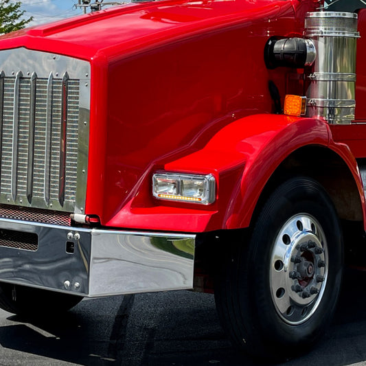Chrome Rectangular Dual Headlight Bezels With Amber Lens , Amber LED 2Pcs