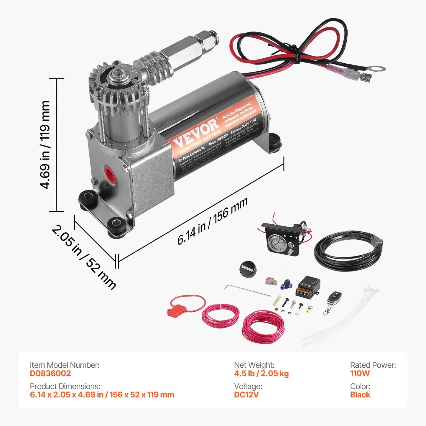 Air Shock Controller Kit 12V On Board Air Compressor System Single Path
