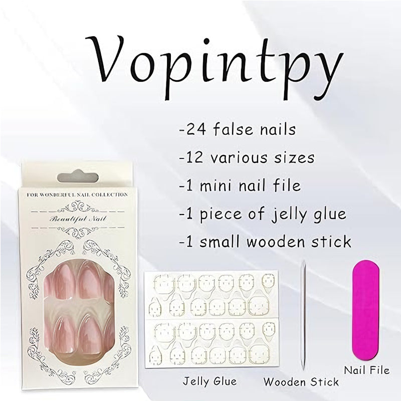 24 PCS Aurora Powder Nail Art, Length Long Water Pipe Fake Nails, Had Nail Tips False Nail
