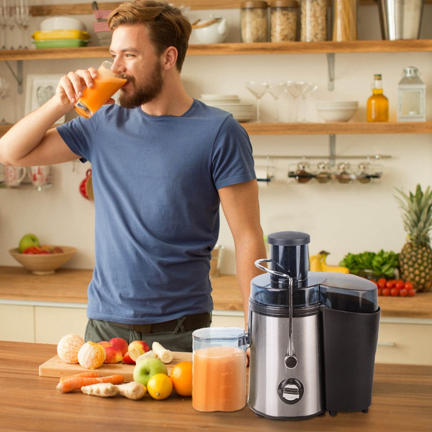 1Pc Centrifugal Juicer Juice Extractor With 2 Speeds 2.6in Wide Feed Chute 17Oz Juicer Cup 54Oz Pulp Collector Electric Juicer For Fruits Vegetables Multifunctional