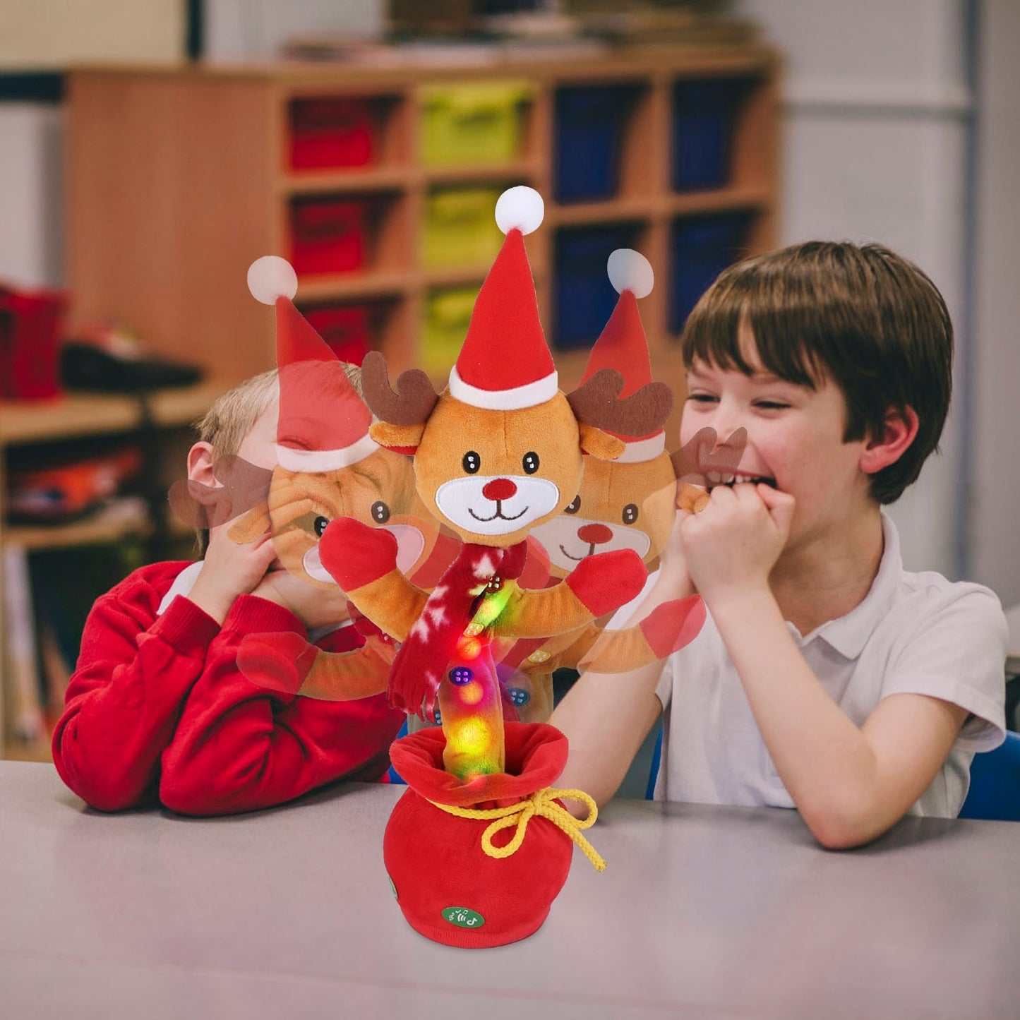 1Pc Penguin Or Elk Kid Electric Dance Toy Christmas Elk Snowman Senior Penguin Plush Toy Interactive Sing Song Whirling Mimicking Recording Light Up Toy