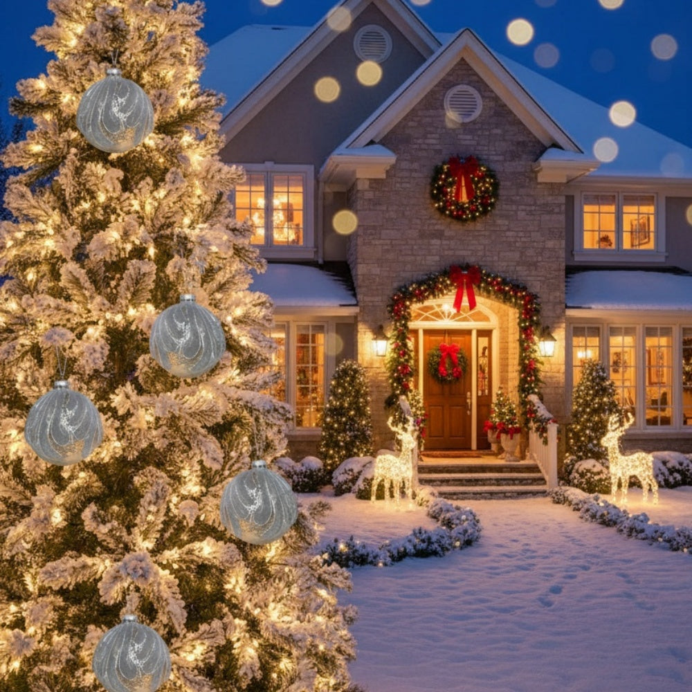 6PCS Set 3.9in Christmas Tree Ornament Balls Glass Hanging Holiday Decor For Party & Tree Festive Decorations Home Ornaments