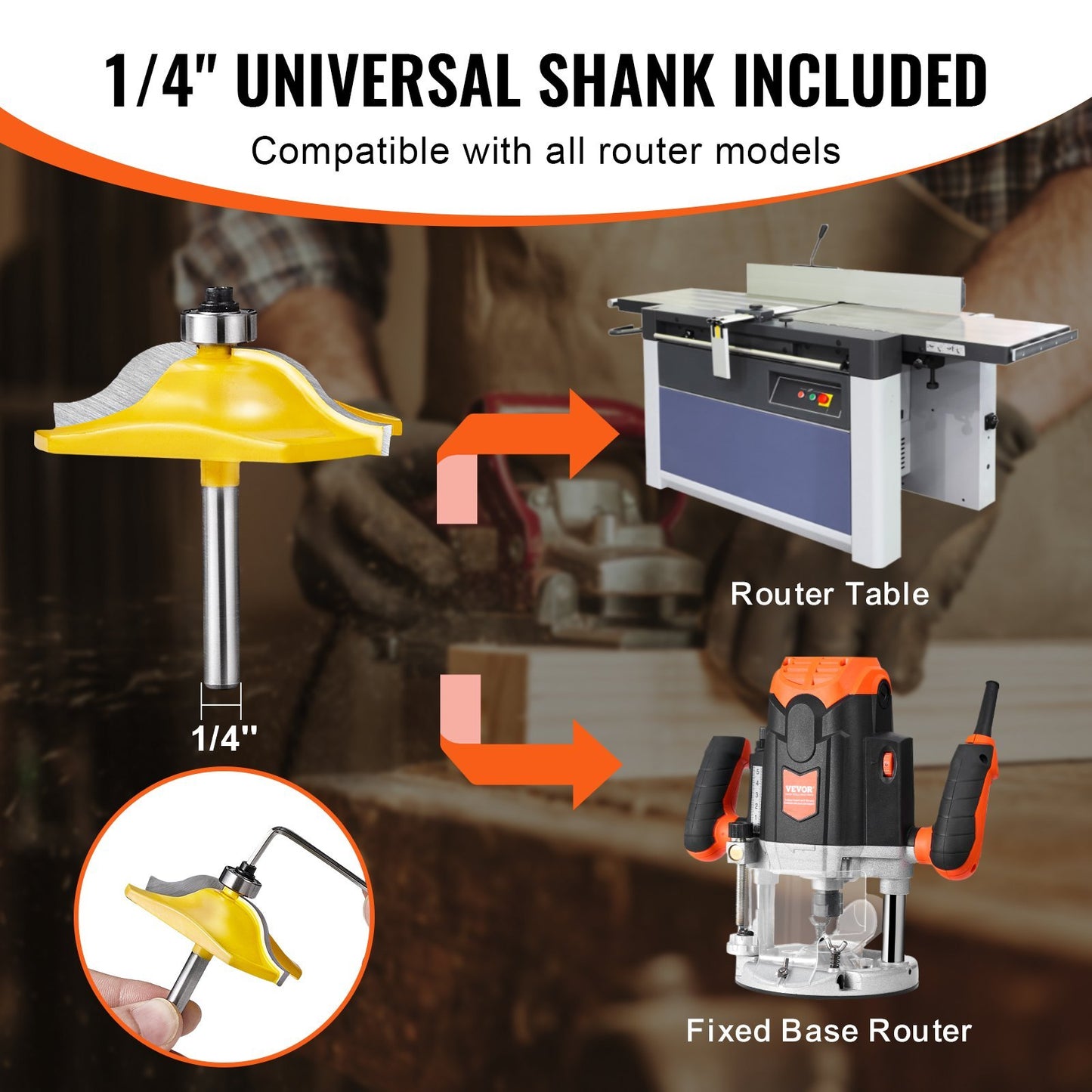 VEVOR Router Bits Set 3 Pieces Carbide Router Bit  Shank Carrying Case