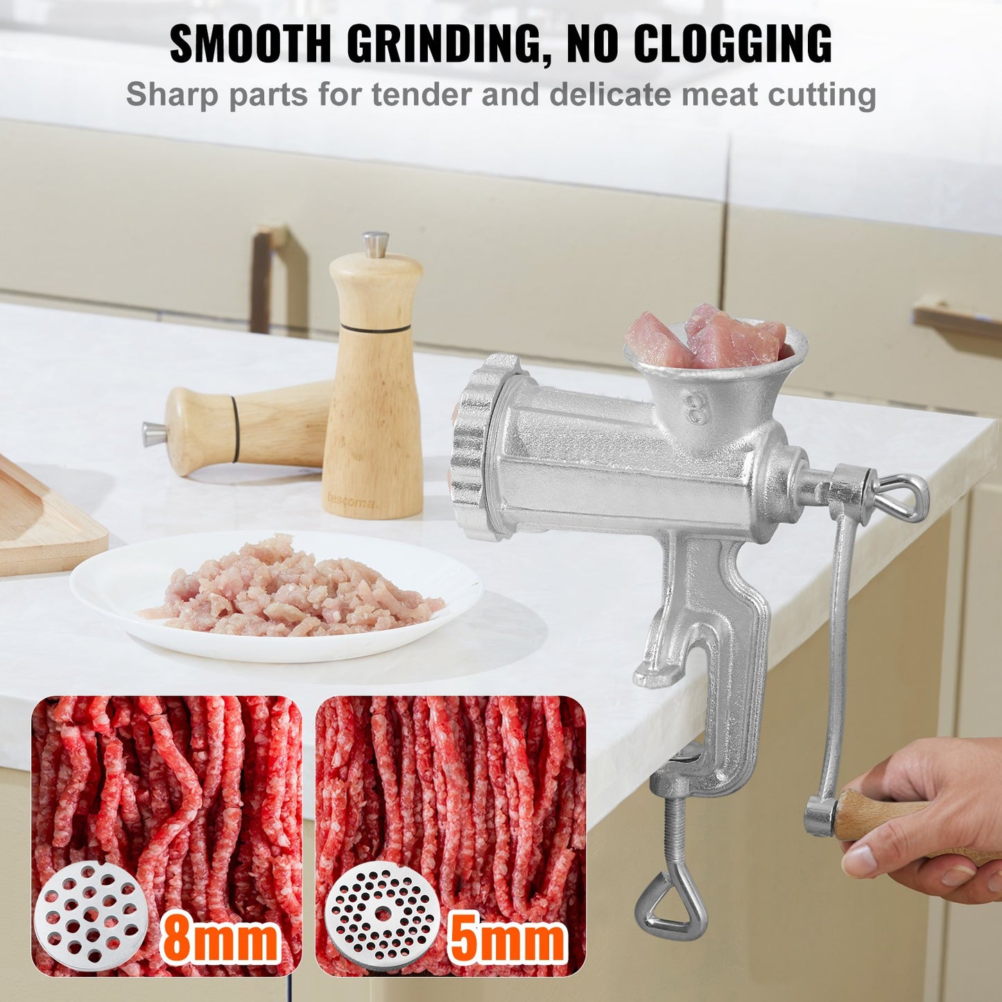 Manual Meat Grinder, Heavy Duty Cast Iron Hand Meat Grinder With Steel Table Clamp, Meat Mincer Sausage Maker With 1 Cutting Blade, 2 Cutting Plates, 3 Sausage Tubes For Beef Pepper Mushroom