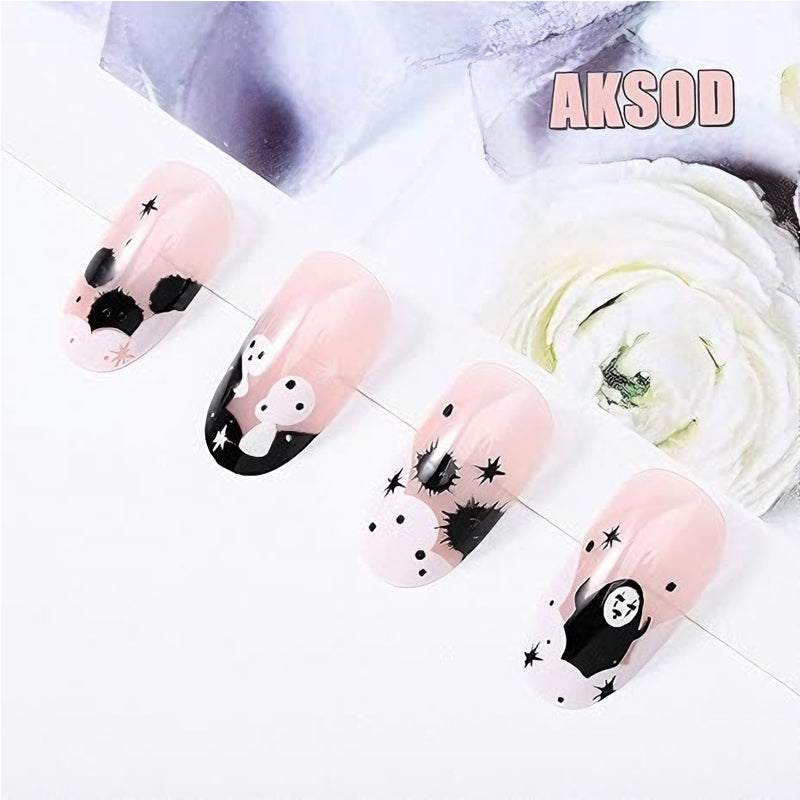 24 PCS Faceless Men Nail Art, Length Long Water Pipe Fake Nails, Had Nail Tips False Nail